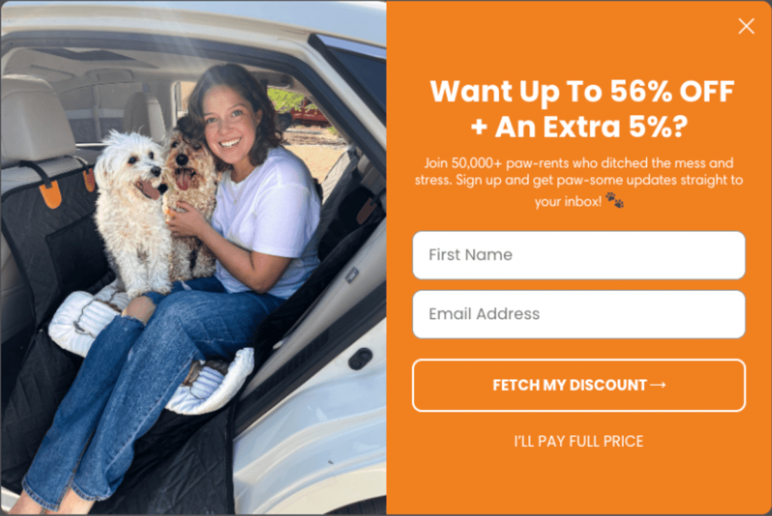 Variant B went straight for it: "Want Up To 56% OFF + An Extra 5%?"