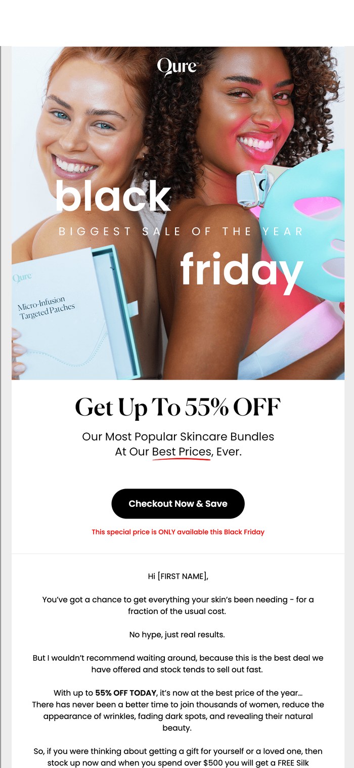 Qure Skincare Black Friday sale email